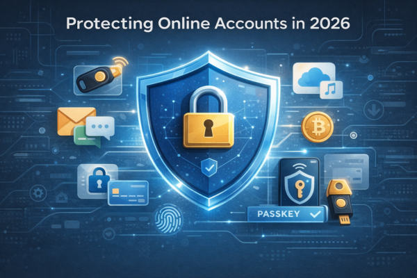 Secure digital accounts with locks, shields, and modern security icons