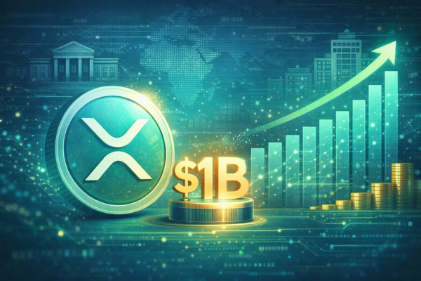 XRP token with ETF inflow charts and institutional investment indicators