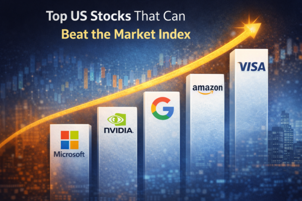 Illustration showing leading US stocks with strong potential to outperform the broader market index