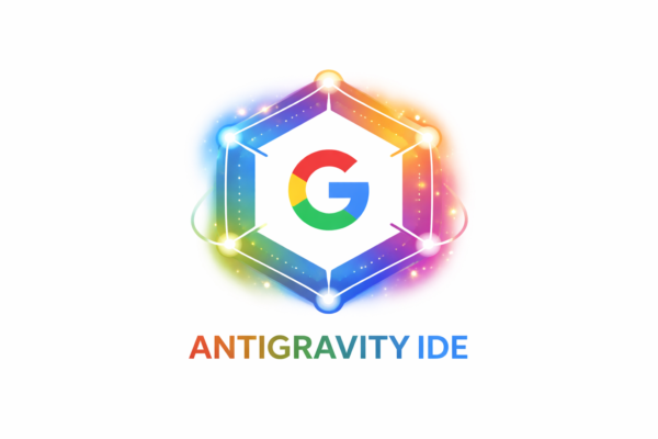 Illustration showing a developer using Google Antigravity IDE, an AI-powered cloud development environment