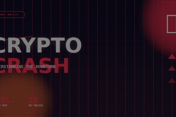 Graph showing cryptocurrency price decline with red downward arrows representing market crash and volatility